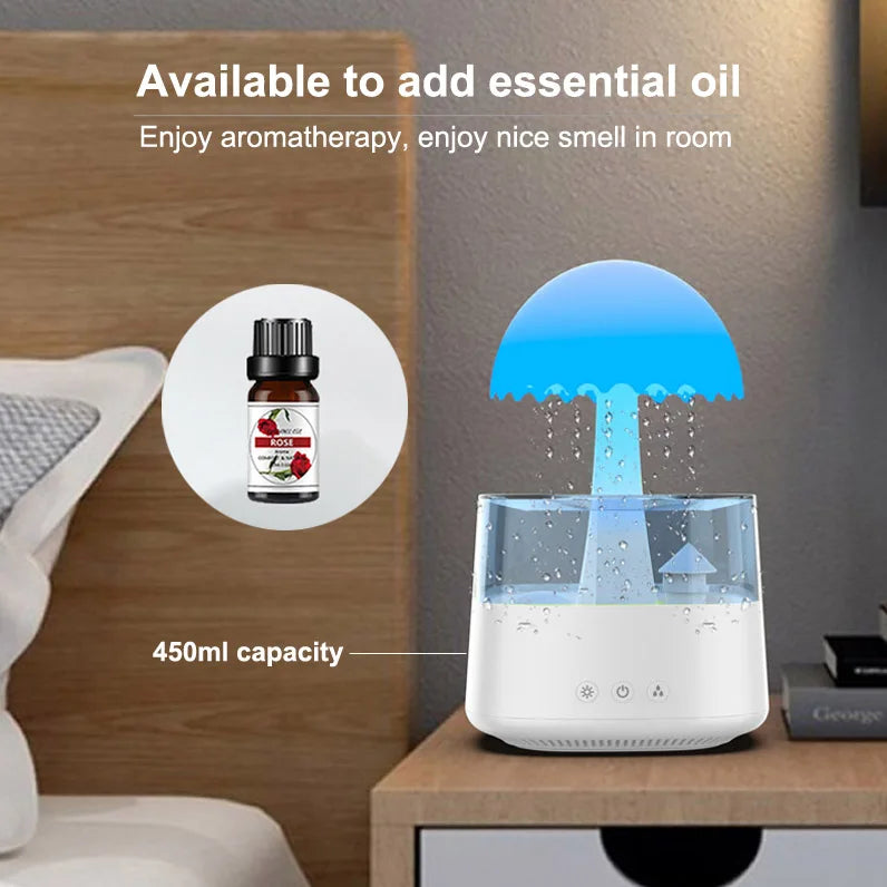 2024 New Products Electric Rainbow Night Light Umbrella Water Drip Mushroom Aroma Essential Oil Diffuser Rain Cloud Humidifier